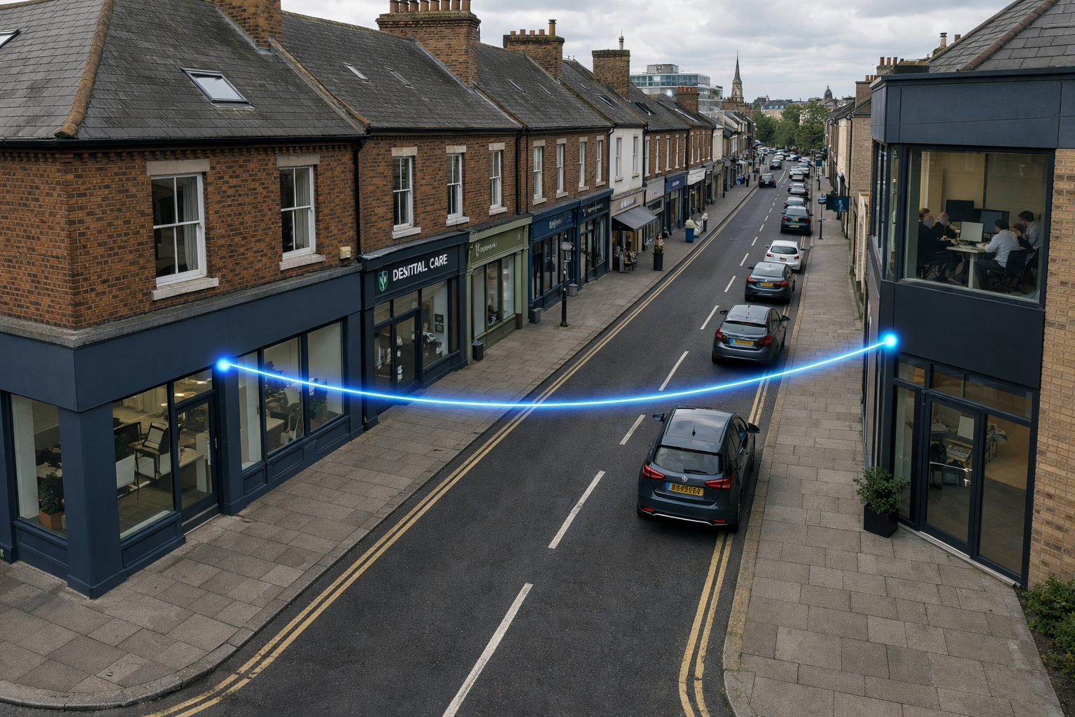 Fibre cable connecting nearby business buildings